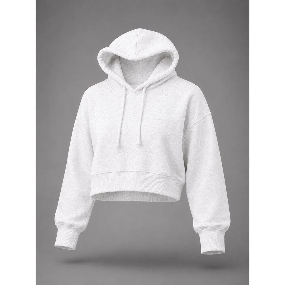 Hollister Womens Cropped Hoodie Light Grey‎ Heather Embroidered Logo XS